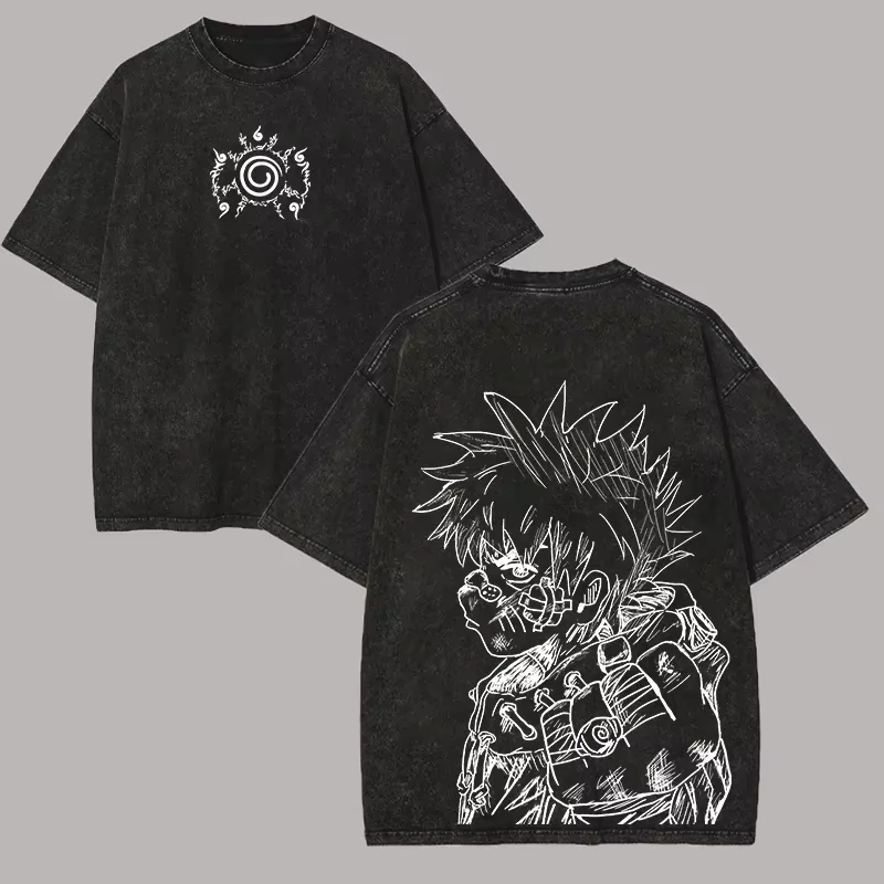 Acid Wash Vintage Graphic T Shirt - Футболка мужская Naruto Uzumaki с эффектом