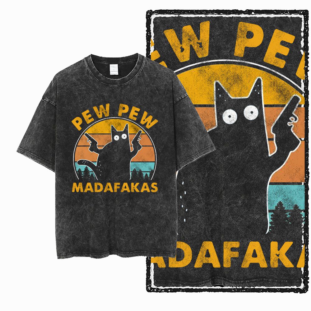 Acid Wash Vintage Graphic T Shirt - G56 Acid Washed Черная хлопковая мужская