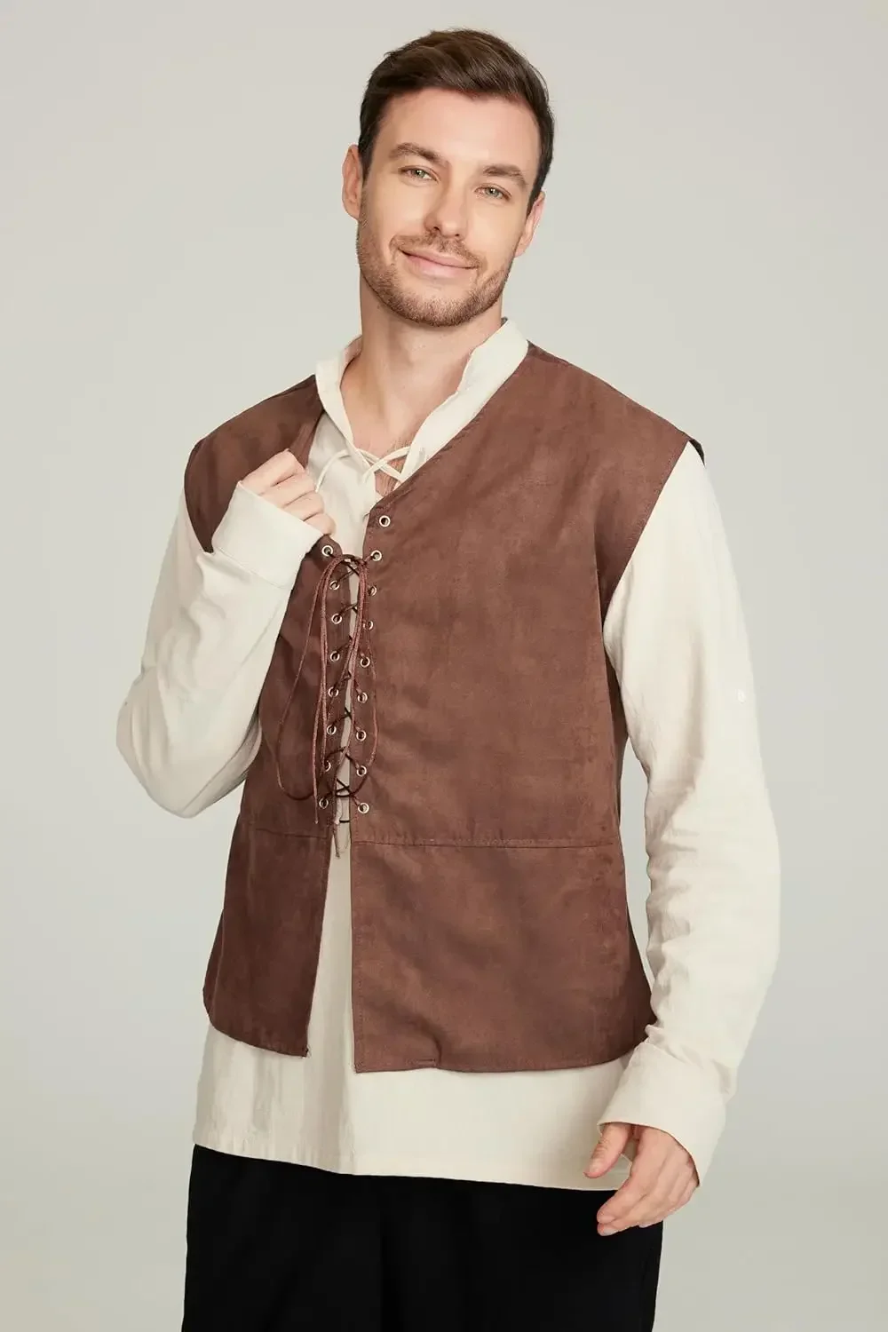 Комплект из 2 предметов: мужск – обзор и цена Medieval Gothic Lace Up Pirate Shirt