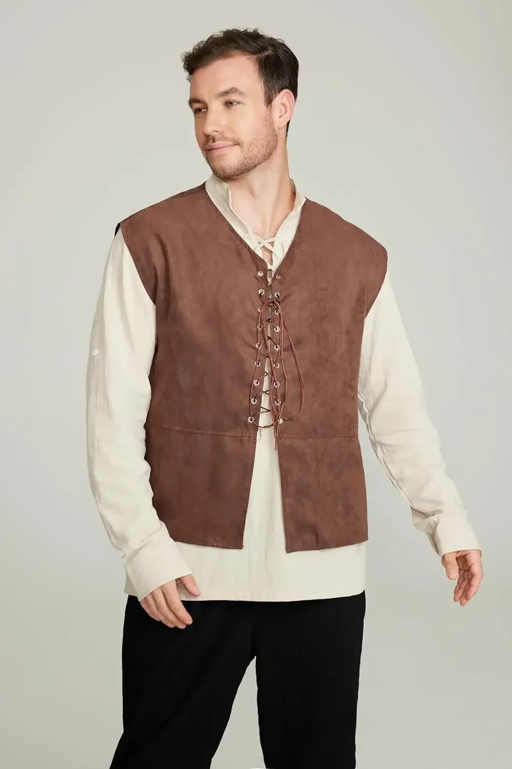 Комплект из 2 предметов: мужск – обзор и цена Medieval Gothic Lace Up Pirate Shirt