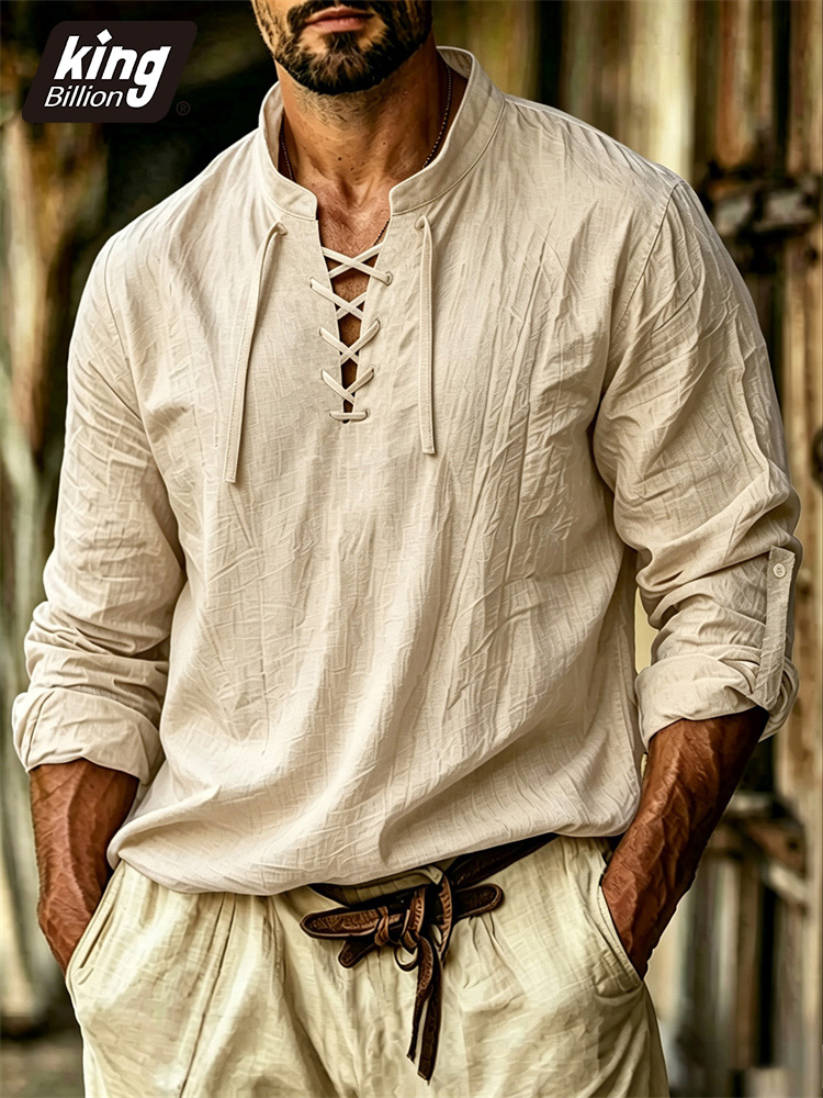 Мужская футболка с V-образным  – обзор и цена Medieval Gothic Lace Up Pirate Shirt
